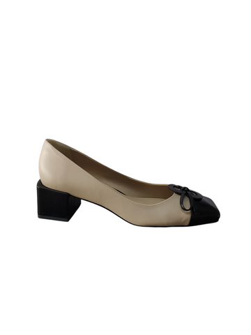Zapato cerrado bicolor lazo taco cuadrado bajo Lolys