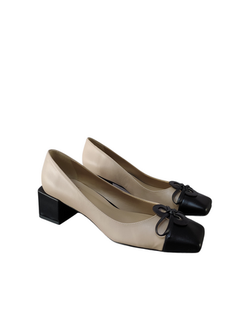 Zapato cerrado bicolor lazo taco cuadrado bajo Lolys