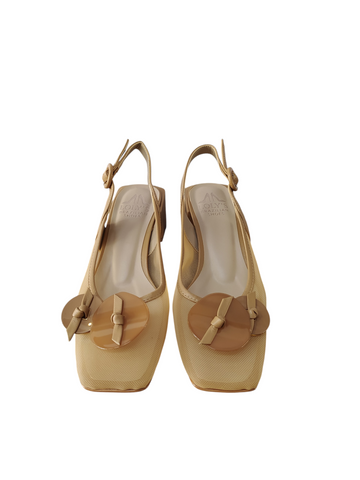 Zapato camel malla/aplique destalonado taco cuadrado bajo Lolys