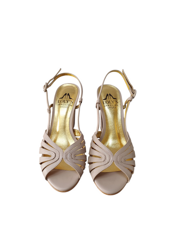 Sandalia beige entrelazada taco bloque alto Lolys