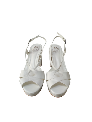 Sandalia blanca con plataforma taco bloque alto Lolys