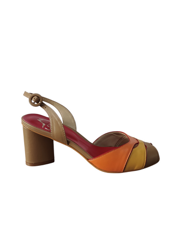 Sandalia camel combinada naranja/amarillo taco corazón medio Lolys