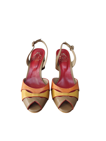 Sandalia camel combinada naranja/amarillo taco corazón medio Lolys
