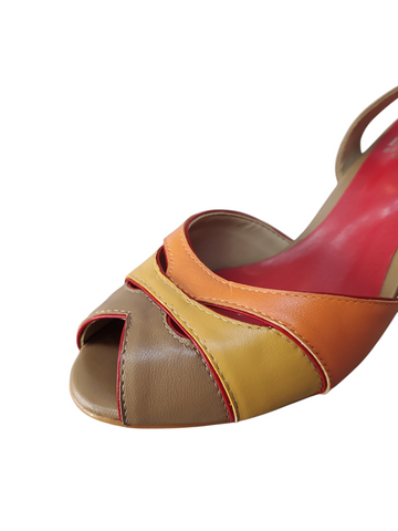 Sandalia camel combinada naranja/amarillo taco corazón medio Lolys