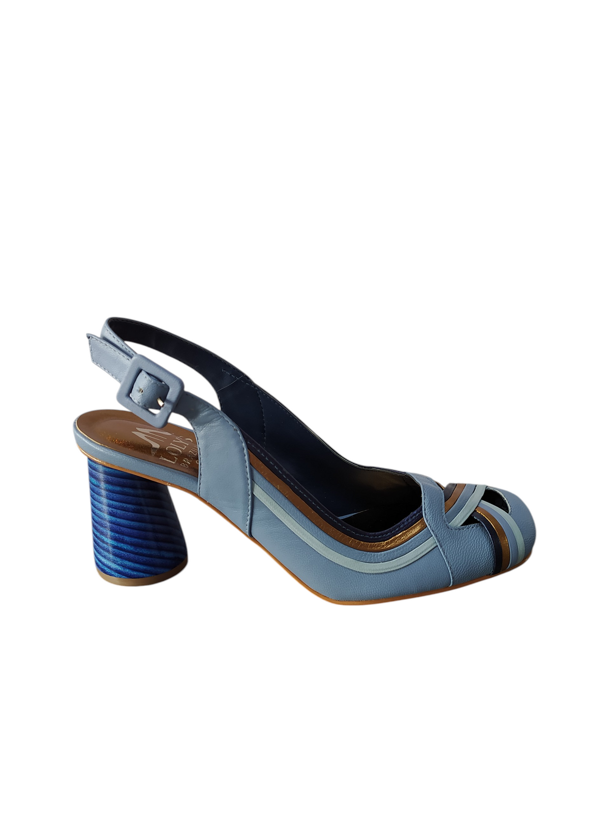 Zapato combinado destalonado taco redondo azul alto Lolys
