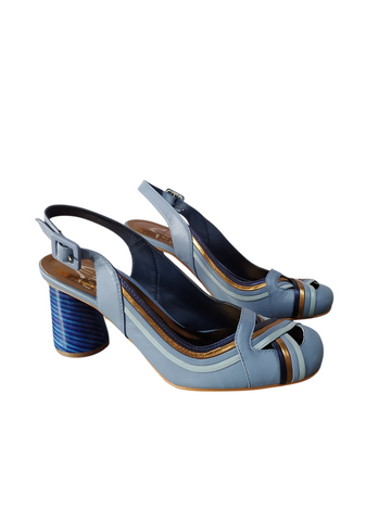 Zapato combinado destalonado taco redondo azul alto Lolys