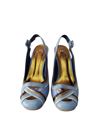 Zapato combinado destalonado taco redondo azul alto Lolys