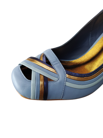 Zapato combinado destalonado taco redondo azul alto Lolys