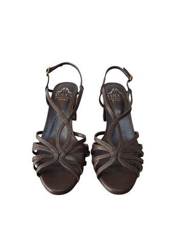 Sandalia chocolate entrelazada taco bloque medio Lolys