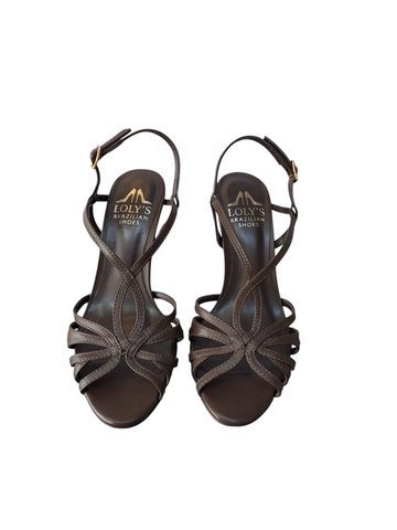 Sandalia chocolate entrelazada taco fino alto Lolys