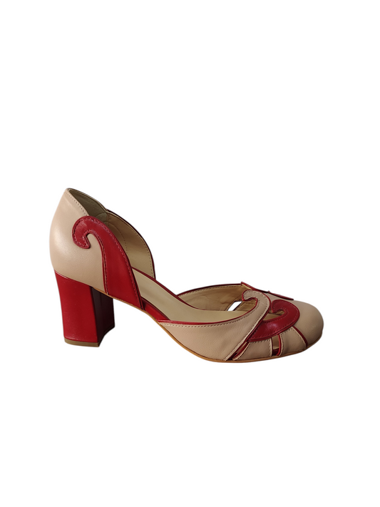 Zapato rosa/vino taco bloque medio Lolys