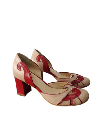Zapato rosa/vino taco bloque medio Lolys