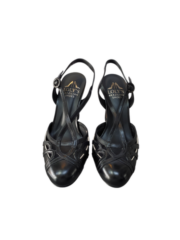 Zapato negro tiras destalonado taco bloque alto Lolys