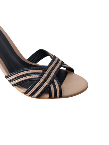Sandalia rose/negro cruzada taco bloque alto Lolys