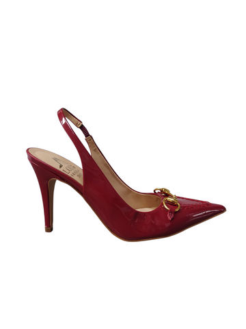 Stiletto vino charolado aplique dorado taco fino alto Lolys