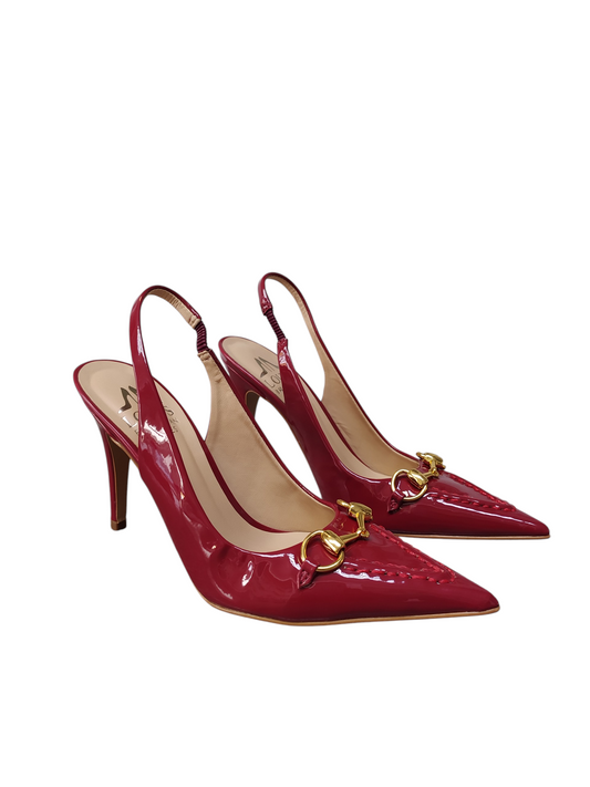 Stiletto vino charolado aplique dorado taco fino alto Lolys