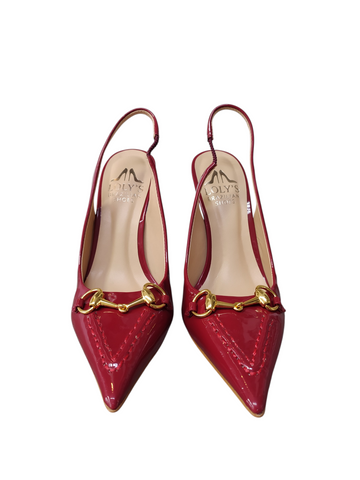 Stiletto vino charolado aplique dorado taco fino alto Lolys