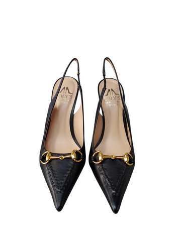 Stiletto negro con aplique dorado taco fino alto Lolys