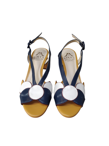 Sandalia combinada amarillo/azul/blanco taco bloque medio Lolys