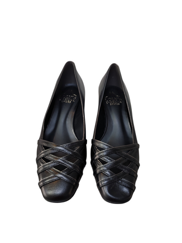 Zapato negro cuero entrelazado adelante taco bloque medio Lolys