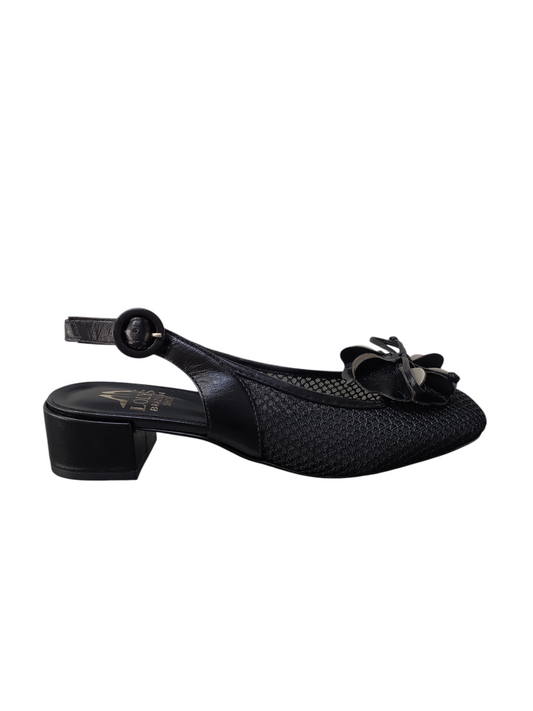 Zapato malla negro/flor taco bloque bajo Lolys