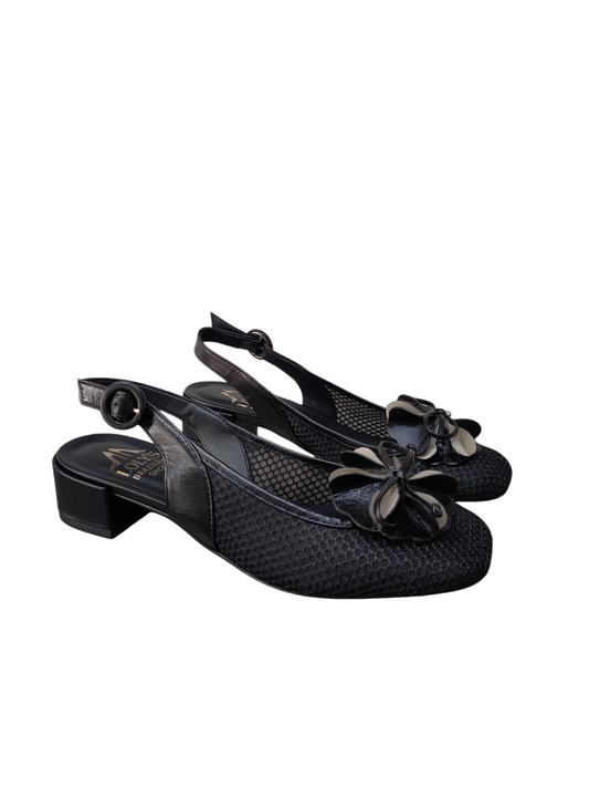 Zapato malla negro/flor taco bloque bajo Lolys