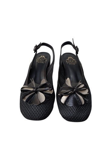 Zapato malla negro/flor taco bloque bajo Lolys