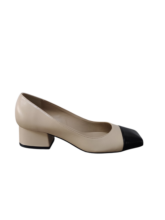 Zapato bicolor beige/negro taco bloque bajo Lolys